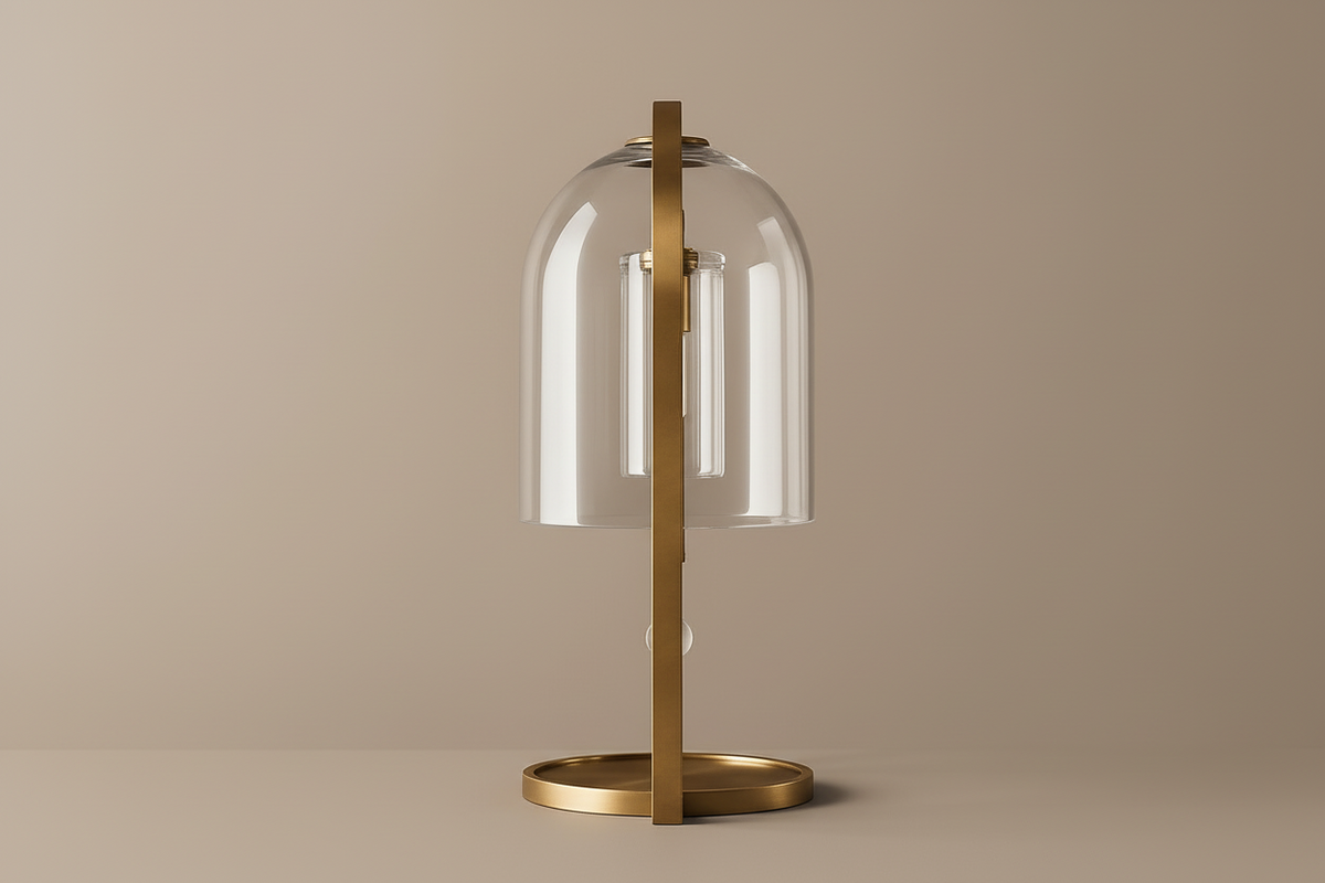 Arched Glass Dome Accent Lamp 17.7 in Brass Frame Bedside Nightstand Light Soft Ambient Glow Modern Minimalist Decorative Lighting for Bedro