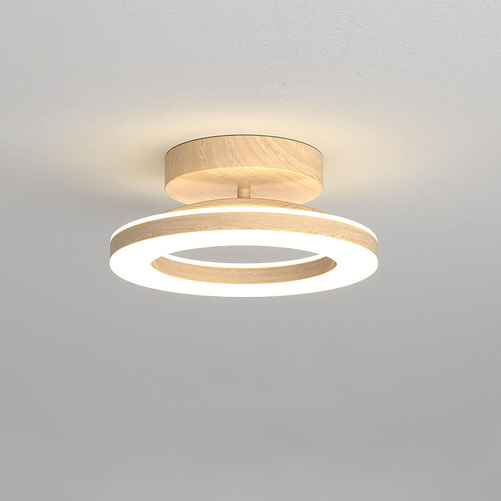 Flush Mount LED Disc Ceiling Light – Wood Finish Round Fixture for Bedroom, Hallway & Dining Room – 8-12 Inch Compact Low Profile Design
