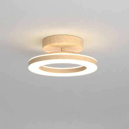 Flush Mount LED Disc Ceiling Light – Wood Finish Round Fixture for Bedroom, Hallway & Dining Room – 8-12 Inch Compact Low Profile Design