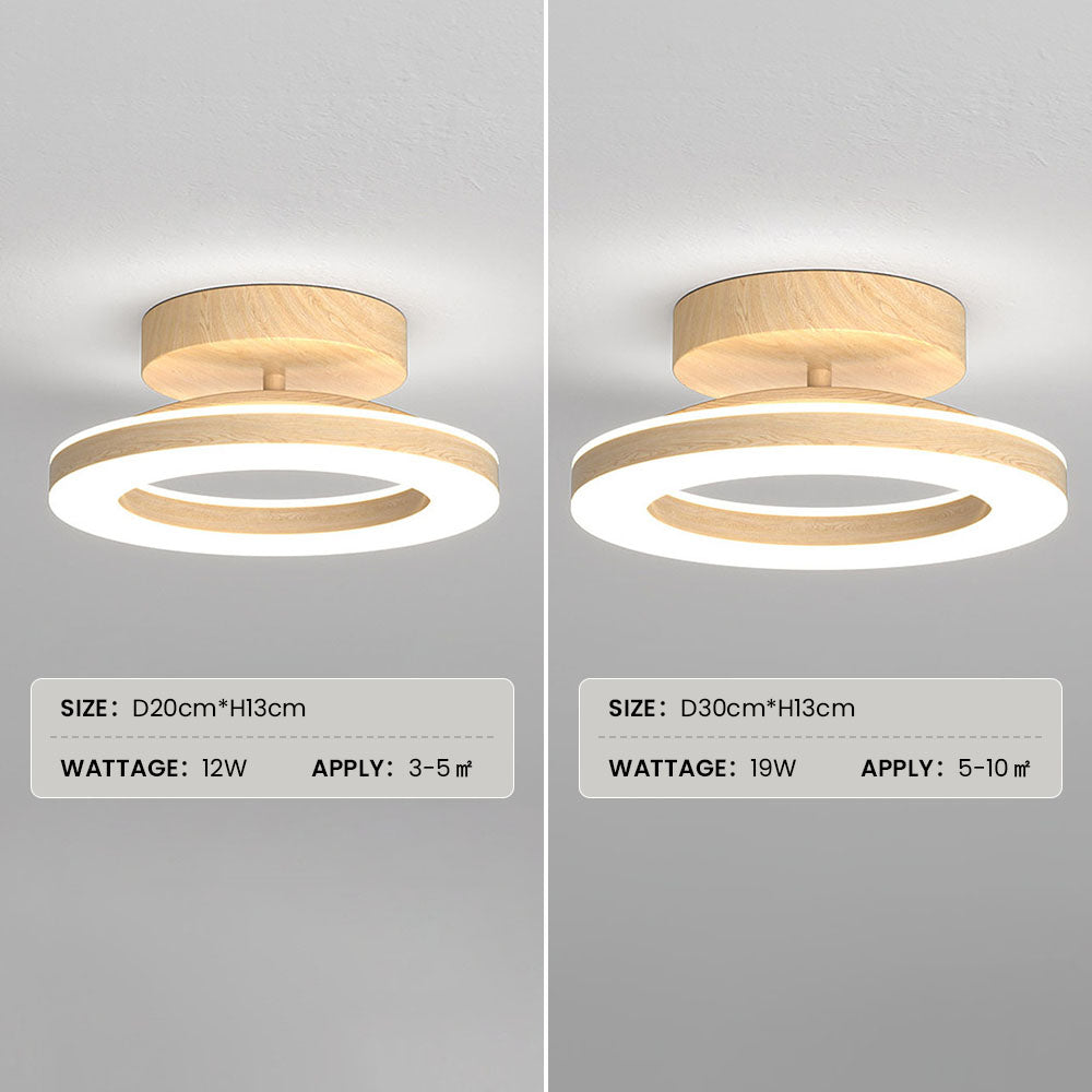 Flush Mount LED Disc Ceiling Light – Wood Finish Round Fixture for Bedroom, Hallway & Dining Room – 8-12 Inch Compact Low Profile Design