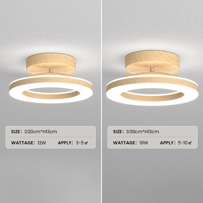 Flush Mount LED Disc Ceiling Light – Wood Finish Round Fixture for Bedroom, Hallway & Dining Room – 8-12 Inch Compact Low Profile Design
