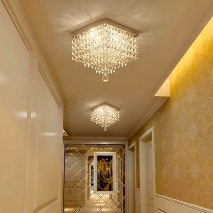 Crystal Flush Mount Ceiling Light 4-Light Chrome Finish for Hallway Bedroom Living Room Dining Room Kitchen Entry Contemporary Lighting