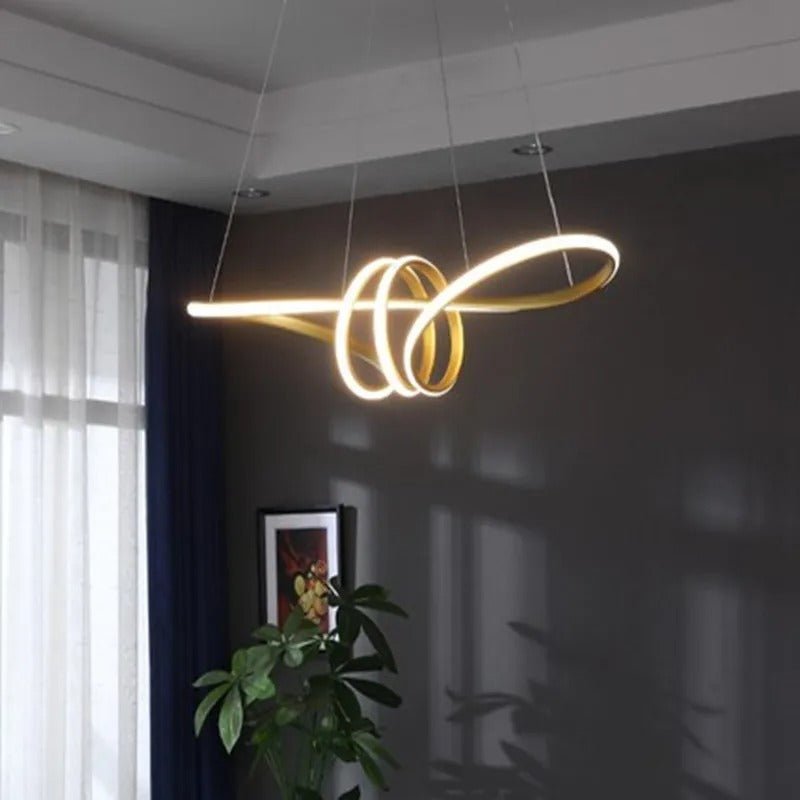 Modern Circle Hanging Fixture with Remote Dimming for Dining Room & Kitchen Island Adjustable Height 47 in Black White Gold Finish Contempor