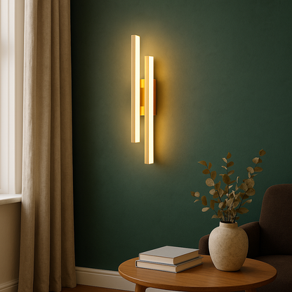Minimalist LED Wall Sconce – Vertical Linear Light Fixture in Matte Black or Brushed Gold for Bedroom, Living Room & Hallway