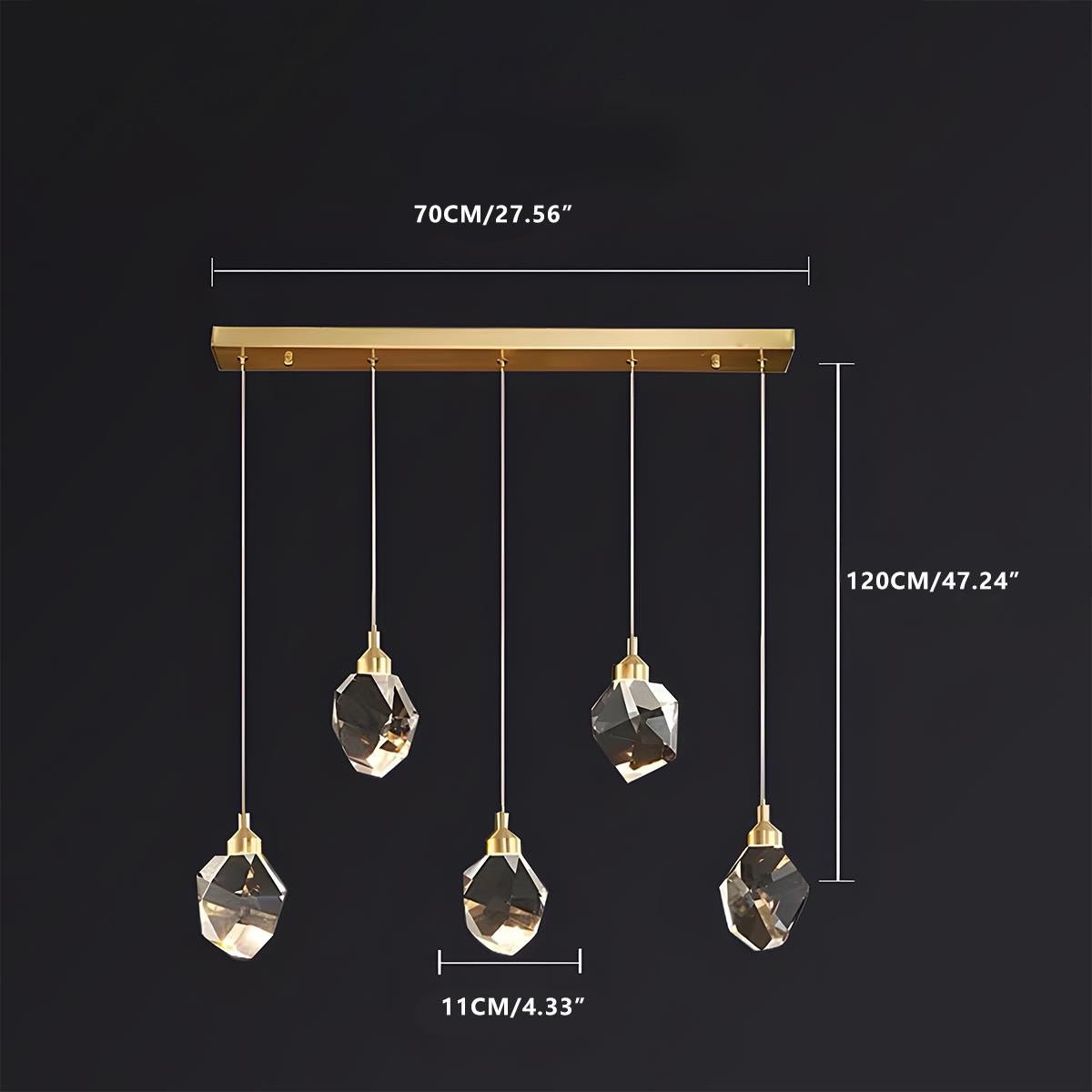 Hanging Ceiling Fixture with Crystal Accents and Adjustable 78-Inch Cord, LED Tri-Color 5W Chandelier for Dining Rooms & Entryways