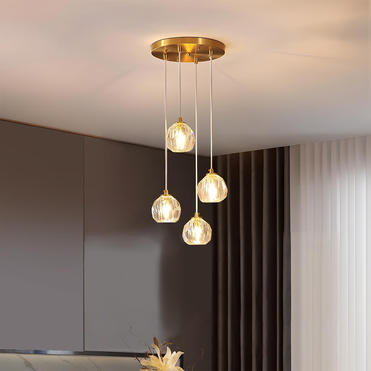 Hanging Ceiling Fixture with Crystal Accents and Adjustable 78-Inch Cord, LED Tri-Color 5W Chandelier for Dining Rooms & Entryways