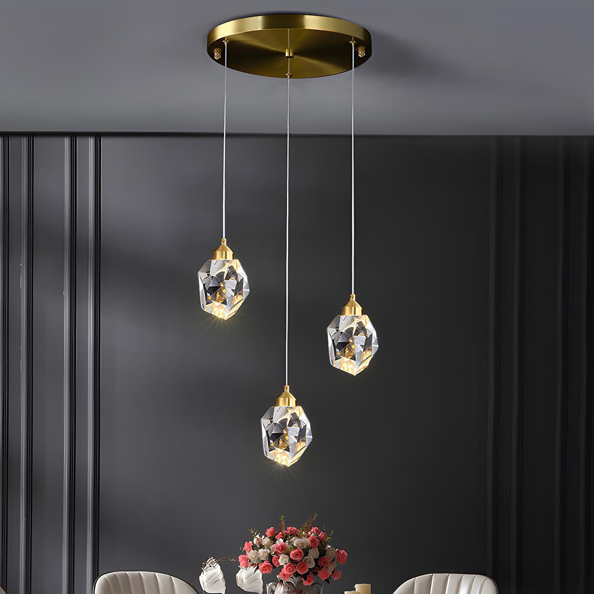 Hanging Ceiling Fixture with Crystal Accents and Adjustable 78-Inch Cord, LED Tri-Color 5W Chandelier for Dining Rooms & Entryways