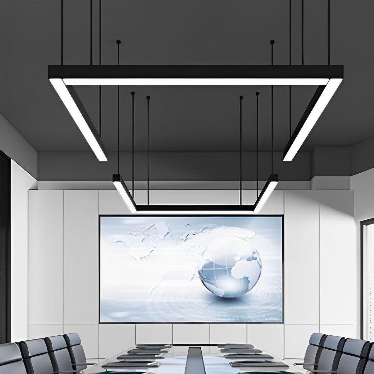 Suspended LED Rectangular Bar Light Black Aluminum 79-Inch Office Conference Room Modern Kitchen Island Overhead Fixture for Workspace Desk