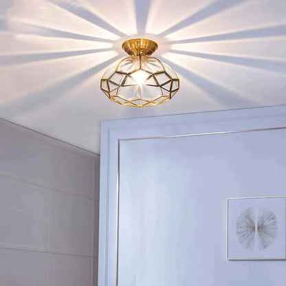 Copper Flush-Mount LED Ceiling Light Fixture for Hallways, Entryways, Bedrooms – Single-Lamp Minimalist Design with E27 Socket