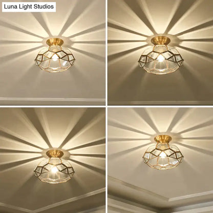 Copper Flush-Mount LED Ceiling Light Fixture for Hallways, Entryways, Bedrooms – Single-Lamp Minimalist Design with E27 Socket