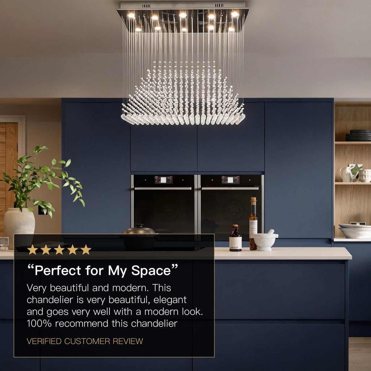 Rectangular Crystal Chandelier with Pyramid Design, 10-Light Stainless Steel Hanging Fixture for Dining Room, Kitchen Island & Living Room