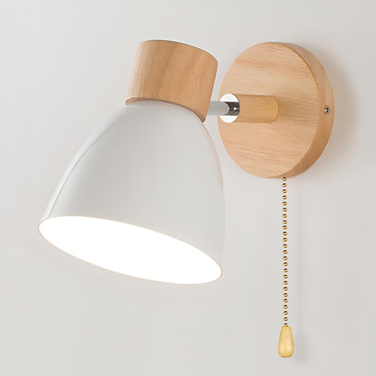 Wood & Metal Wall Sconce with Pull Chain for Bedroom, Living Room, Hallway — Simple Warm-Tone Accent Light