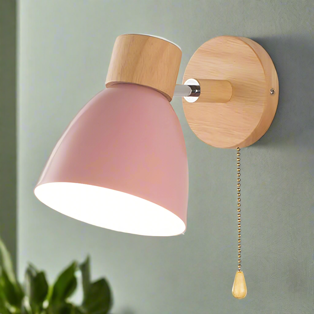 Nordic-Style Hardwired Sconce with Cord Pull – Diffused Glow for Bedroom, Hallway & Reading Spaces