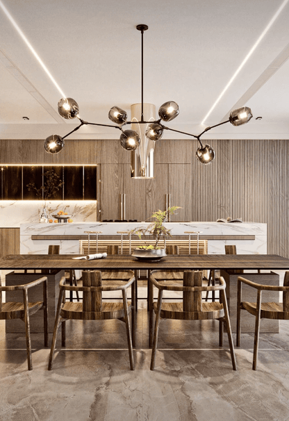 Branching Globe Chandelier with Smoky Glass Shades – Multi-Arm Statement Fixture for Dining Room & Kitchen Island Lighting