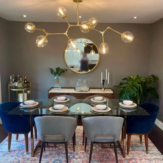 Branching Globe Chandelier with Smoky Glass Shades – Multi-Arm Statement Fixture for Dining Room & Kitchen Island Lighting