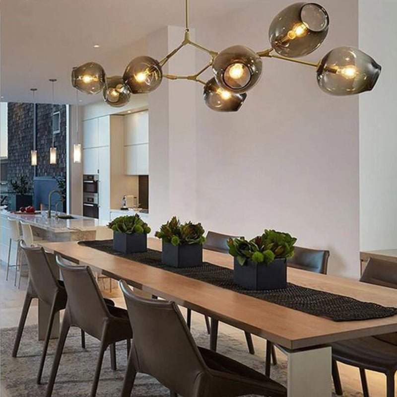Branching Globe Chandelier with Smoky Glass Shades – Multi-Arm Statement Fixture for Dining Room & Kitchen Island Lighting