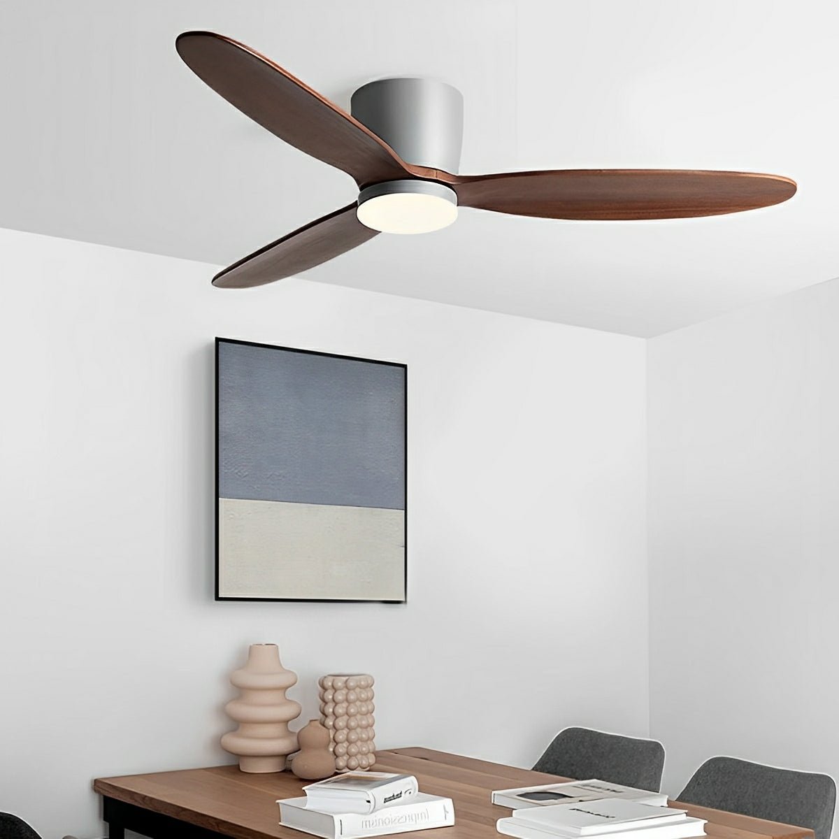 56-Inch Wood-Grain Reversible Ceiling Fan with Dimmable LED Light & Remote – 6-Speed DC Motor, 3 Color Temps for Bedrooms, Living Rooms & Op
