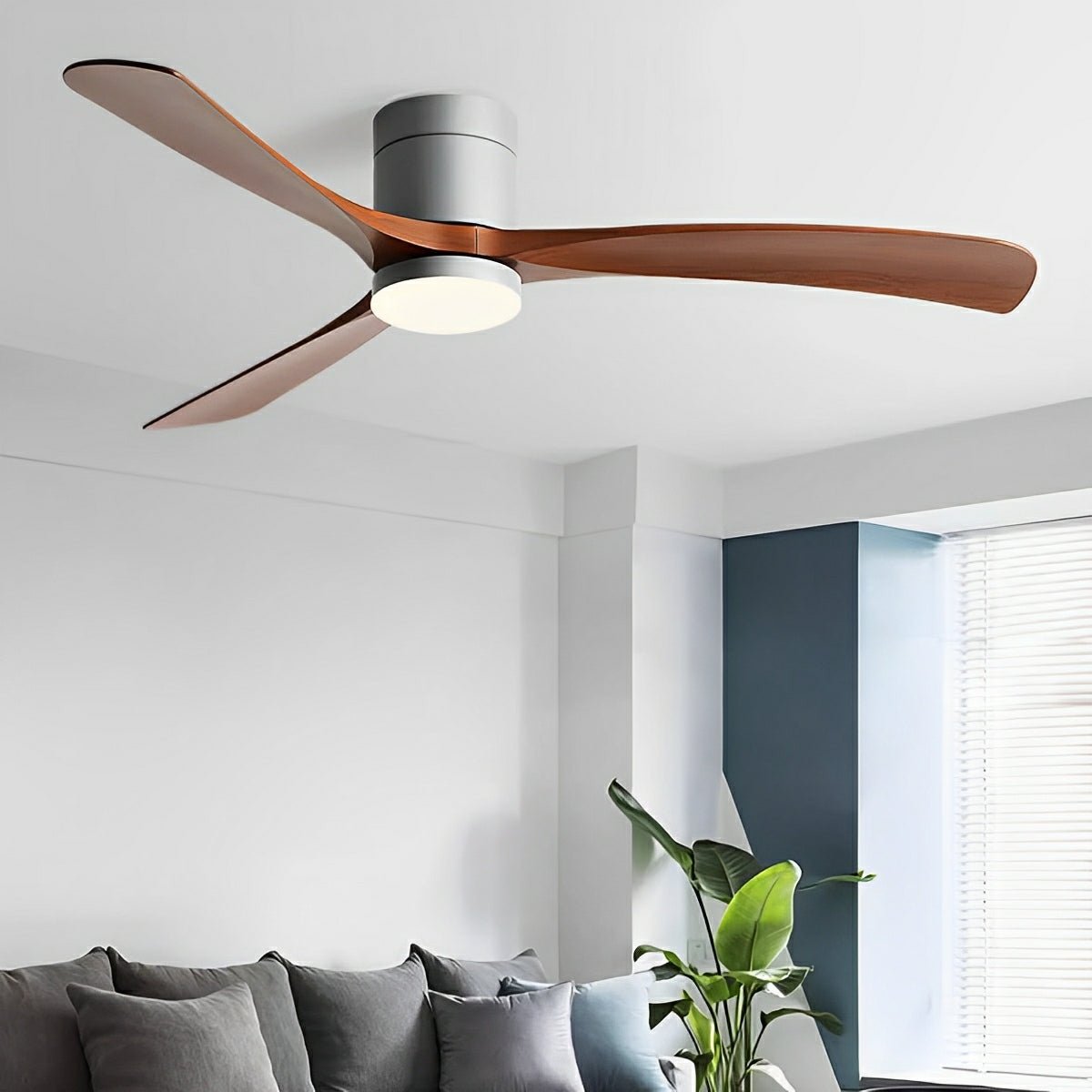 Reversible DC Motor Ceiling Fan with LED Light 38-56 Inch 6-Speed Remote Control Flush Mount for Bedroom Living Room Dining Room Year-Round