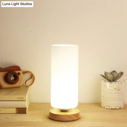 White Glass Reading Lamp with Wood Base - Single E26 Socket Floor Light for Bedroom Office Living Room
