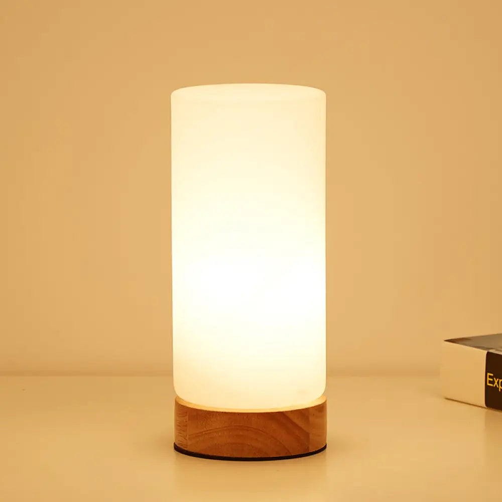 White Glass Reading Lamp with Wood Base - Single E26 Socket Floor Light for Bedroom Office Living Room
