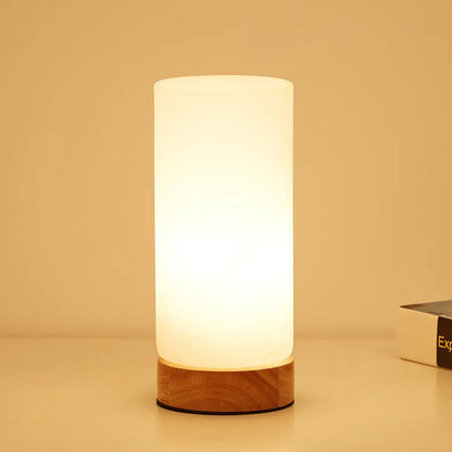White Glass Reading Lamp with Wood Base - Single E26 Socket Floor Light for Bedroom Office Living Room