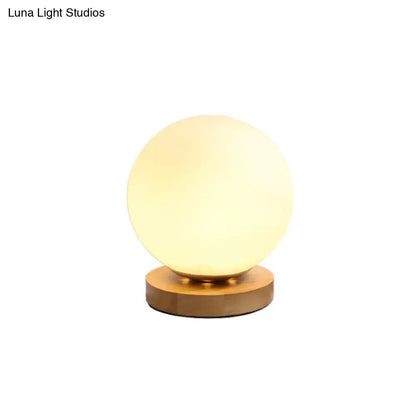White Glass Reading Lamp with Wood Base - Single E26 Socket Floor Light for Bedroom Office Living Room