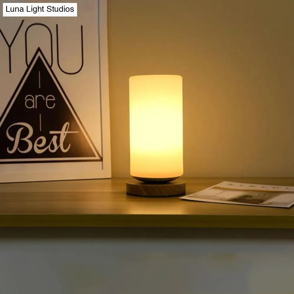 White Glass Reading Lamp with Wood Base - Single E26 Socket Floor Light for Bedroom Office Living Room