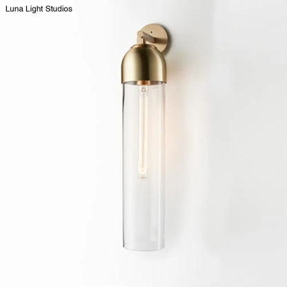 Glass Tube Wall Sconce with Arched Bracket – Single-Light Fixture for Bedroom, Hallway & Living Room – Modern Minimalist Design