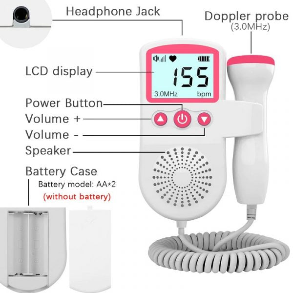 Handheld Fetal Heart Rate Monitor for Home Pregnancy Monitoring with LCD Display & Audio Speaker