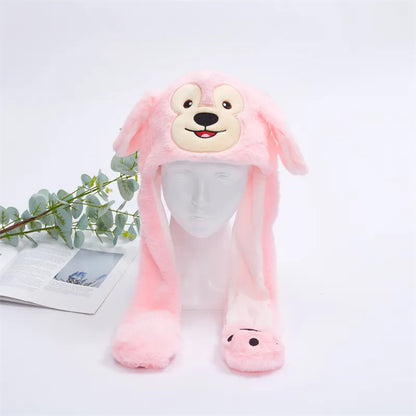 Plush Hat with Pop-Up Ears for Kids & Adults – Interactive Cosplay Beanie with Squeeze Paws | Fun Winter Accessory for Parties, Christmas