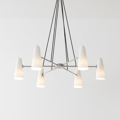 Overhead Light Fixture with Frosted Globes in Metal Frame for Dining or Living Spaces 6 to 8 Arms Extendable Cord