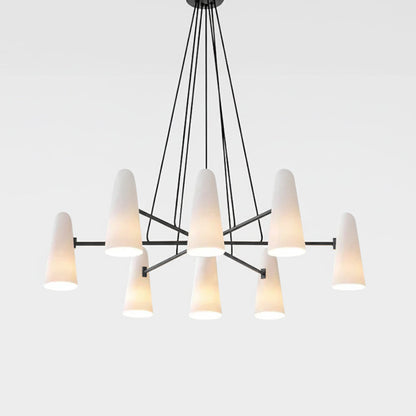 Overhead Light Fixture with Frosted Globes in Metal Frame for Dining or Living Spaces 6 to 8 Arms Extendable Cord