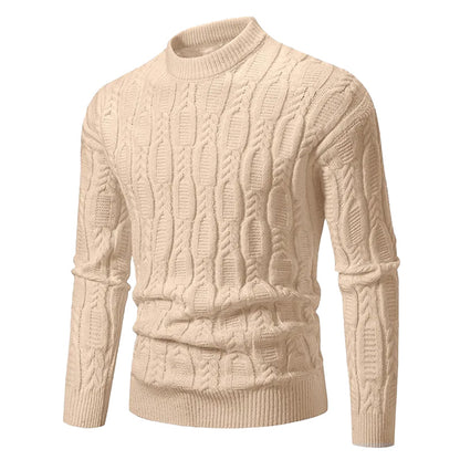 Cable Knit Crewneck Pullover Sweater for Men – Textured Ribbed Design, Layering Essential for Fall & Winter