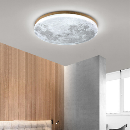 Round LED Ceiling Light Fixture with Dimmer – Wood Grain Finish Flush Mount for Bedroom & Living Room