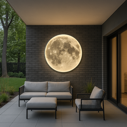 LED Moon Wall Light Fixture – Realistic Lunar Surface Glow – Diameter 16-31 in – Indoor Outdoor Celestial Accent for Living Room Bedroom