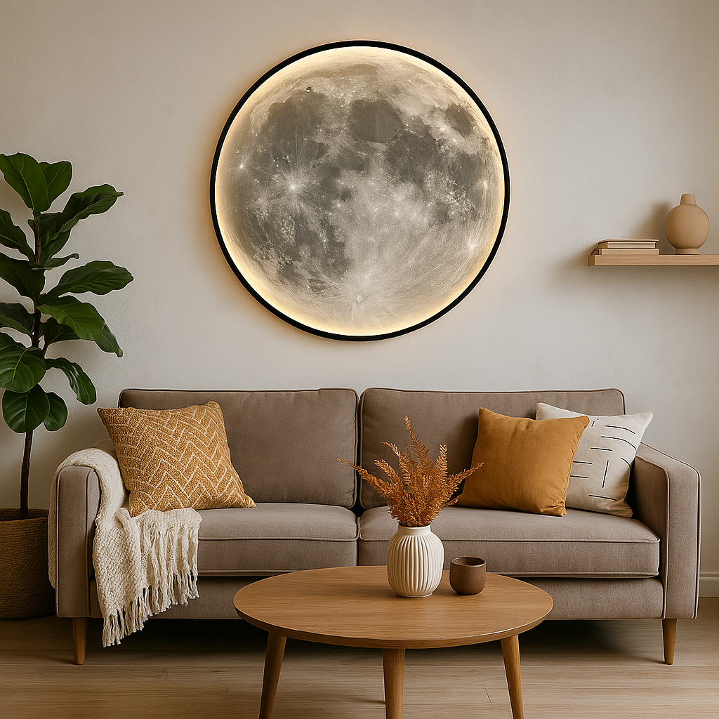 LED Moon Wall Light Fixture – Realistic Lunar Surface Glow – Diameter 16-31 in – Indoor Outdoor Celestial Accent for Living Room Bedroom