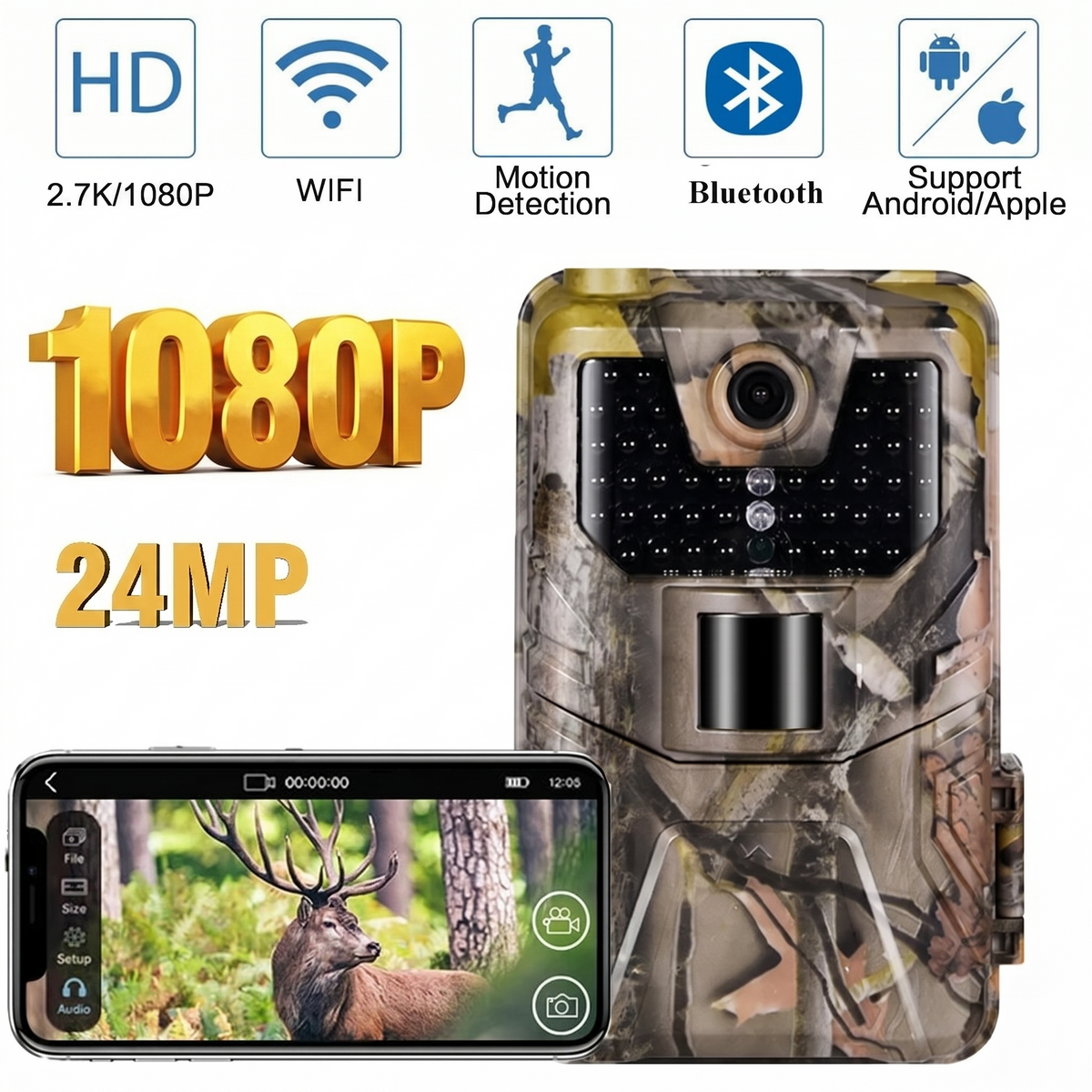 WiFi Trail Camera 1080P Night Vision Motion Activated with App Control for Backyard Monitoring and Deer Scouting