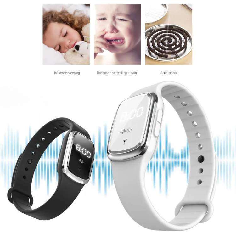 Ultrasonic Mosquito Repellent Wristband with LED Display for Outdoor Activities and Travel