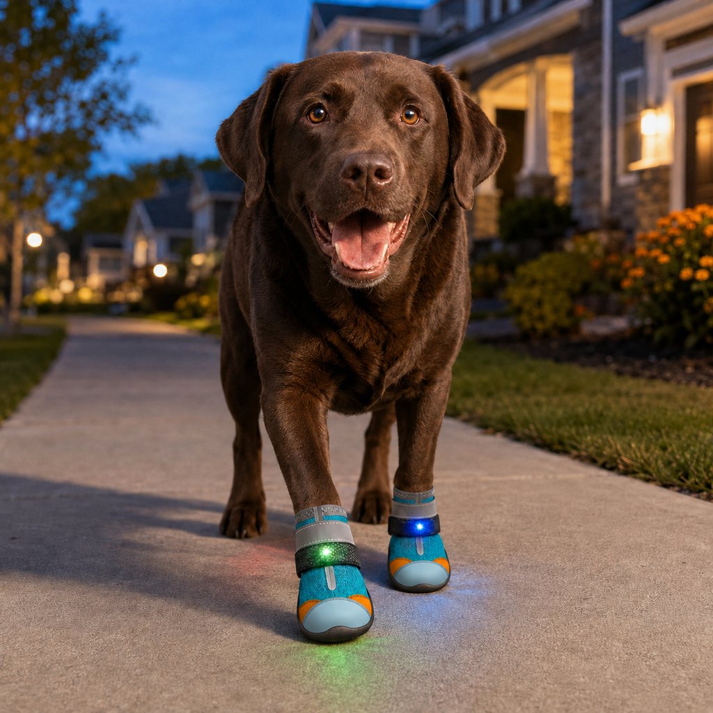 Ortekor Motion-Activated LED Dog Boots for Night Walks – Flashing Paw Shoes for Better Visibility & Traction