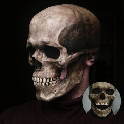 Articulated Jaw Skeleton Head Cover – Full-Head Horror Costume Piece with Motion-Activated Bone Mask for Adults Halloween Cosplay Parties