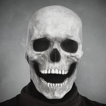 Articulated Jaw Skeleton Head Cover – Full-Head Horror Costume Piece with Motion-Activated Bone Mask for Adults Halloween Cosplay Parties