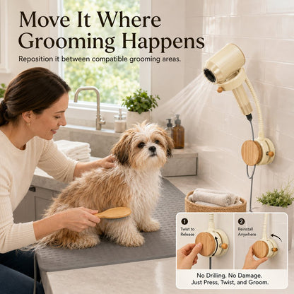 Ortekor Hands-Free Pet Grooming Hair Dryer Holder for At-Home Bath Time - Repositionable Suction Mount with 360 Flexible Arm