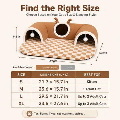 Ortekor 3-in-1 Multi-Cat Tunnel Bed & Play Mat for Indoor Cats - Spacious Cozy Hideaway for Shared Rest, Play & Less Bed Competition