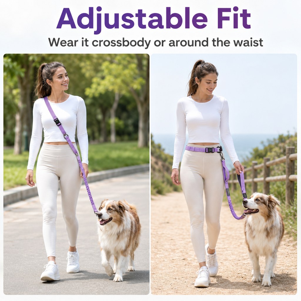 Ortekor Hands-Free Shock-Absorbing Dog Leash for Running, Walking & Car Travel - Bungee Leash Helps Reduce Pulling
