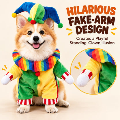 Ortekor Halloween Jester Clown Dog Costume with Hat & Fake Arms - Funny Photo-Ready Pet Outfit for Trick-or-Treat Parties