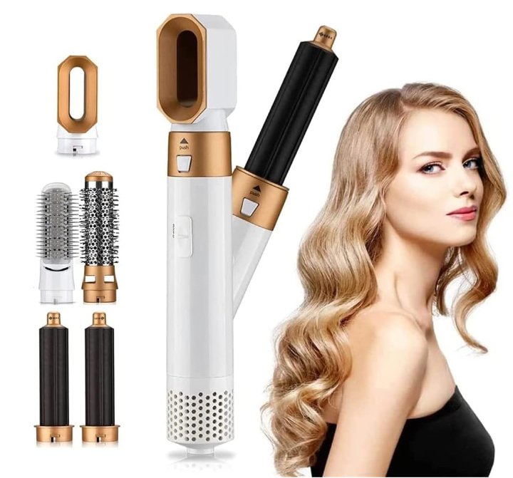 5-in-1 Blow Dryer Brush 1000W Hot Air Styling Tool with Interchangeable Attachments for Curling Volumizing Straightening Women's Hair Dryer