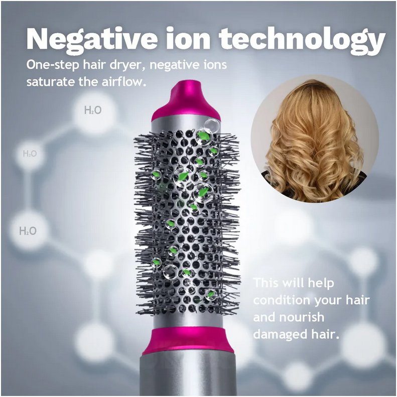 5-in-1 Blow Dryer Brush 1000W Hot Air Styling Tool with Interchangeable Attachments for Curling Volumizing Straightening Women's Hair Dryer