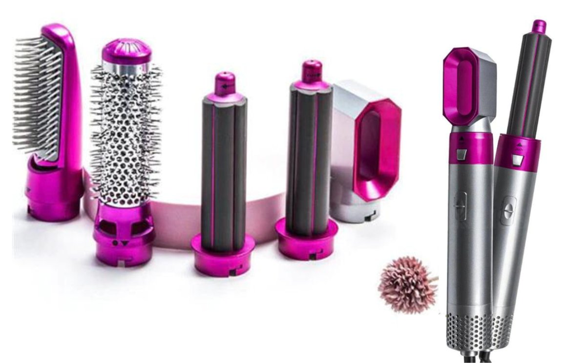 5-in-1 Blow Dryer Brush 1000W Hot Air Styling Tool with Interchangeable Attachments for Curling Volumizing Straightening Women's Hair Dryer