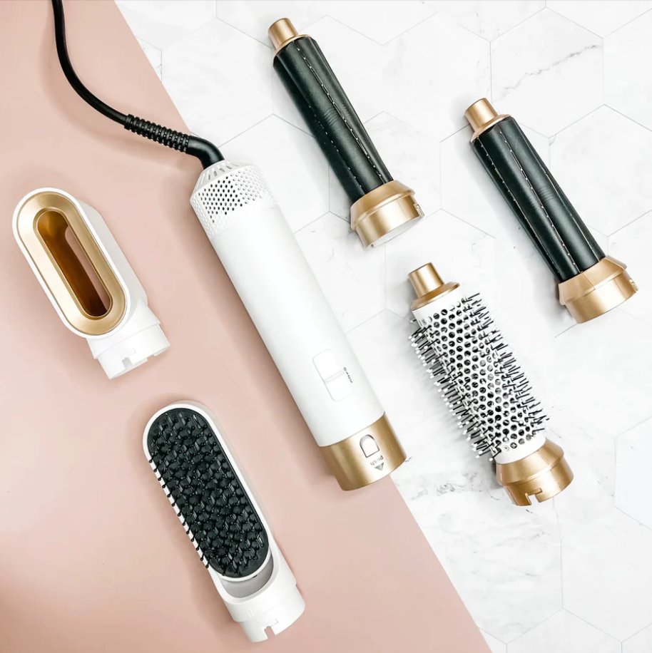 5-in-1 Blow Dryer Brush 1000W Hot Air Styling Tool with Interchangeable Attachments for Curling Volumizing Straightening Women's Hair Dryer