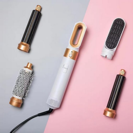 5-in-1 Blow Dryer Brush 1000W Hot Air Styling Tool with Interchangeable Attachments for Curling Volumizing Straightening Women's Hair Dryer